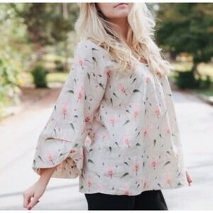 HD in Paris x Anthropologie Sketched Rosemallow Floral Ramie Top Size 6